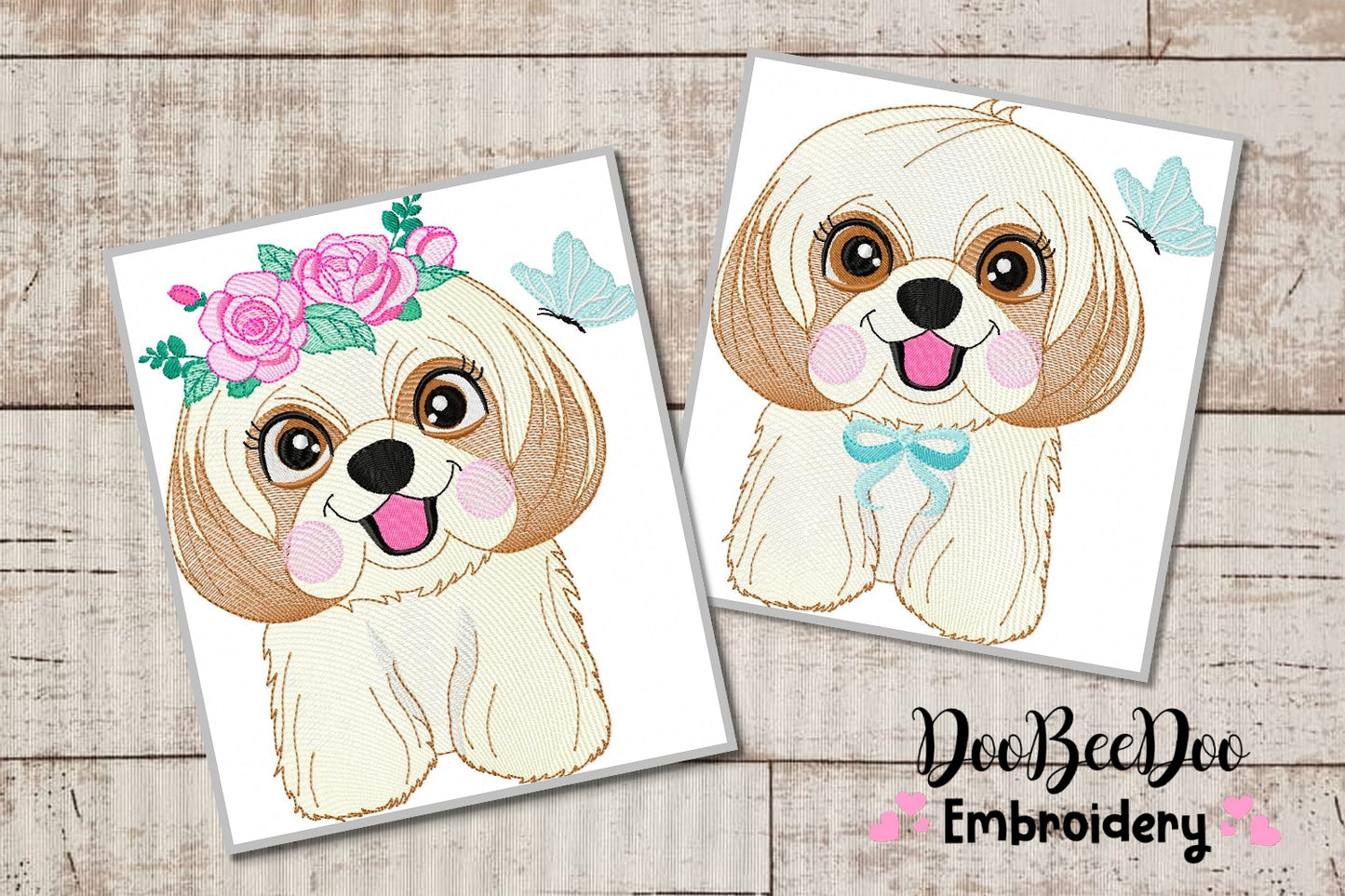 Shih-tzu girl and boy - Fill Stitch - 4 Sizes/2 Designs - Machine Embroidery Designs