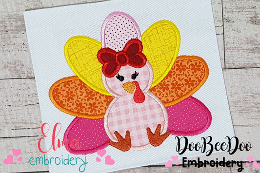 Thanksgiving Turkey Girl - Applique - Machine Embroidery Design