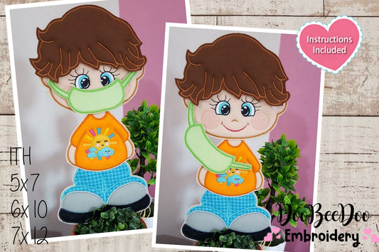 Boy With Face Mask Ornament - ITH Project - Machine Embroidery Design