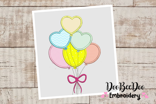 Heart balloon- Applique - 6 Sizes - Applique - Machine Embroidery Designs