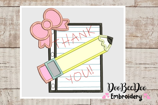 Pencil with Bow - Back to School - Applique - Machine Embroidery Design