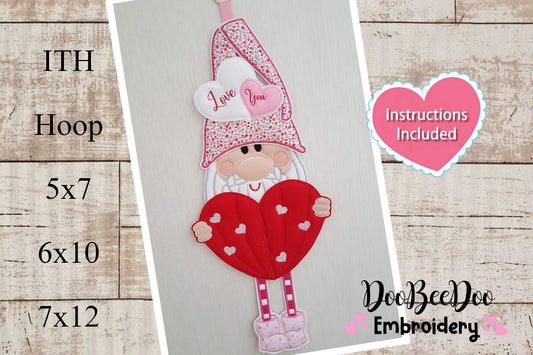 Gnome Love You Ornament - ITH Project - Machine Embroidery Design