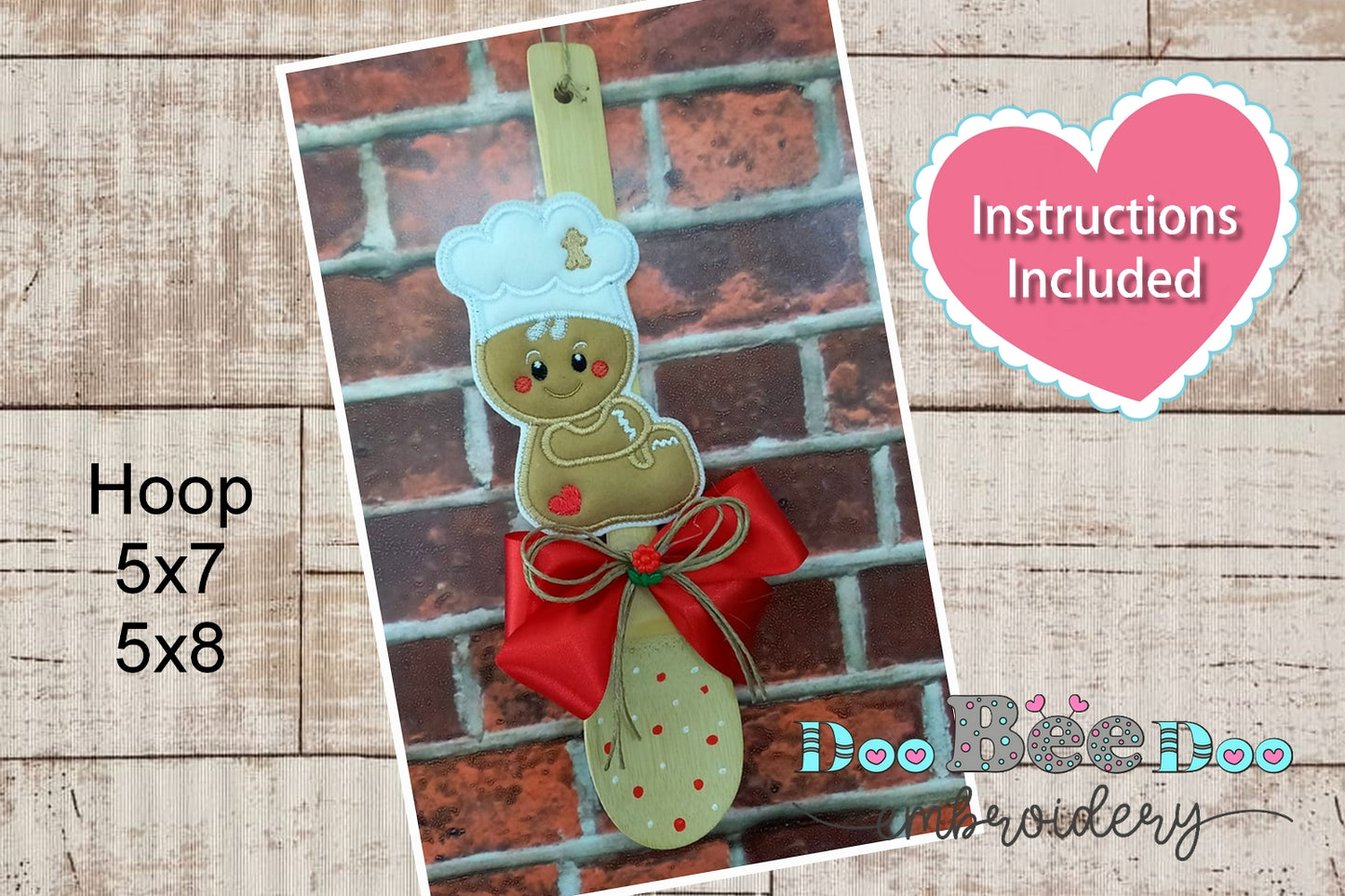 Gingerbread for Wooden Spoon - ITH Project - Machine Embroidery Design
