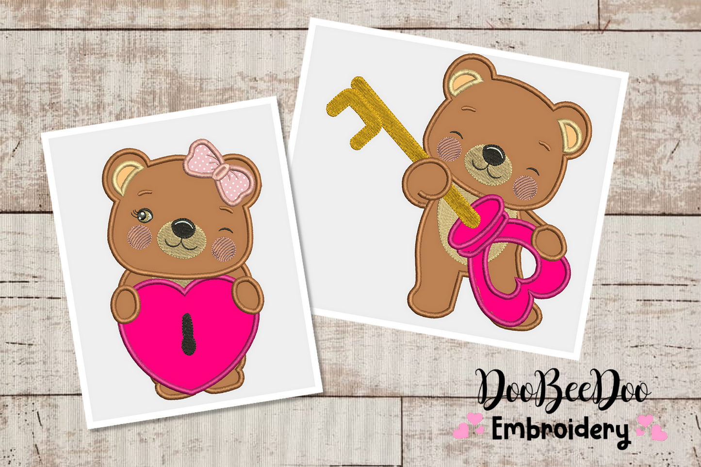 Couple of teddy bears key and lock - Applique - Machine Embroidery Designs