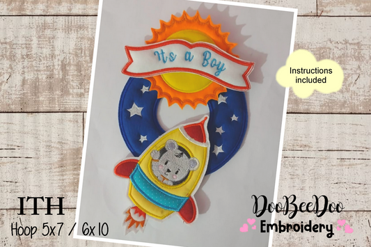 Baby Bear Astronaut Door Ornament - ITH Project - Machine Embroidery Design