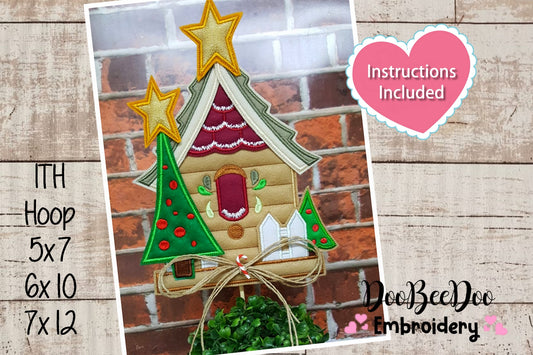 Cute Christmas Little House Vase Ornament - ITH Project - Machine Embroidery Design