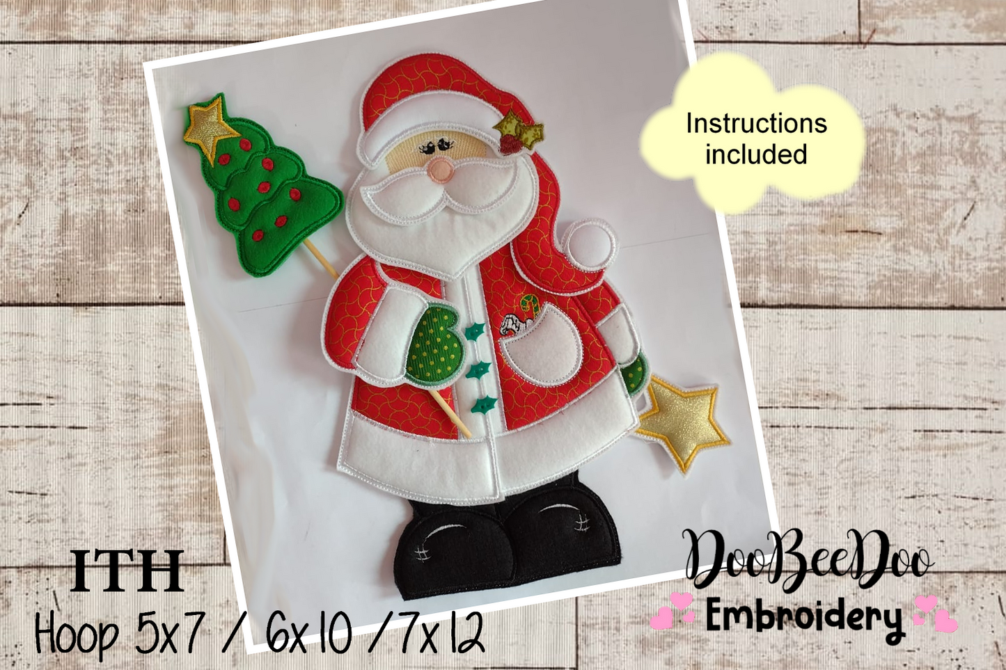 Santa Claus and Tree Door Ornament - ITH Project - Machine Embroidery Design