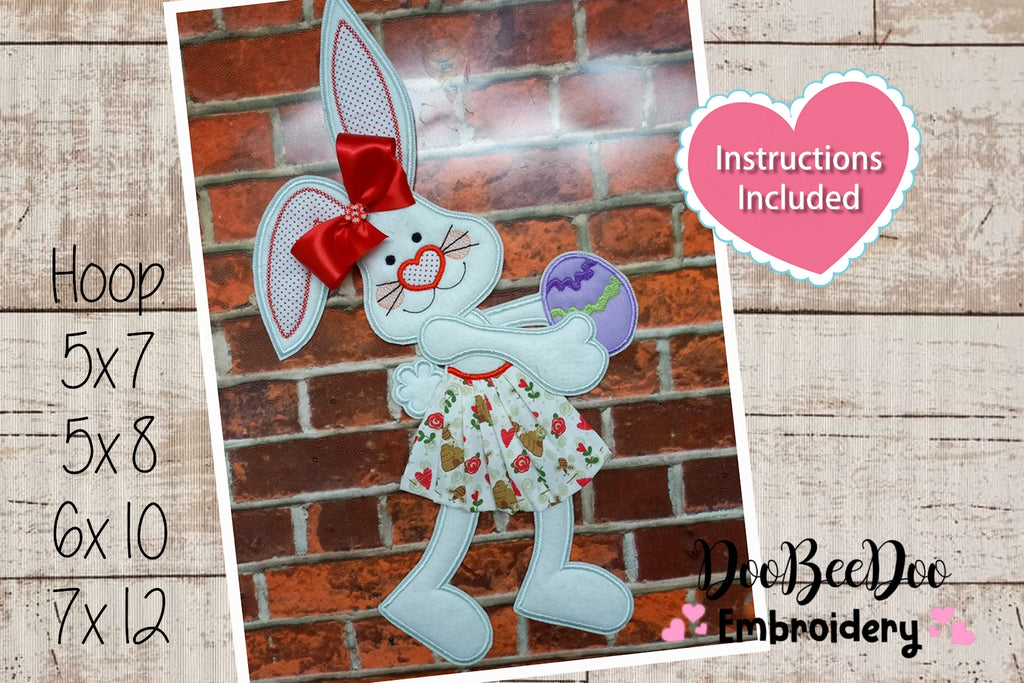 Bunny Girl Holding Easter Egg - ITH Project - Machine Embroidery Design