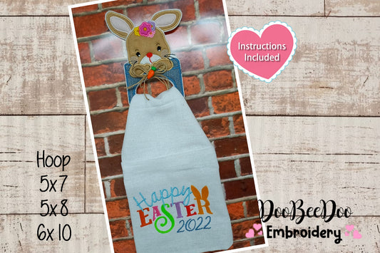 Cute Easter Bunny Dish Cloth Hanger - ITH Project - Machine Embroidery Design