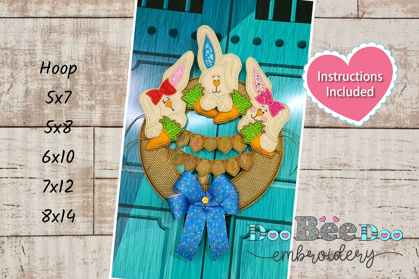 Easter Wreath Three Rabbits - ITH Project - Machine Embroidery Design