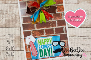 Happy Father's Day Tie, Glasses and Mustache Ornament - ITH Project - Machine Embroidery Design