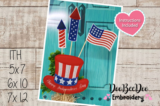 Hat 4th of July Ornament - ITH Project - Machine Embroidery Design