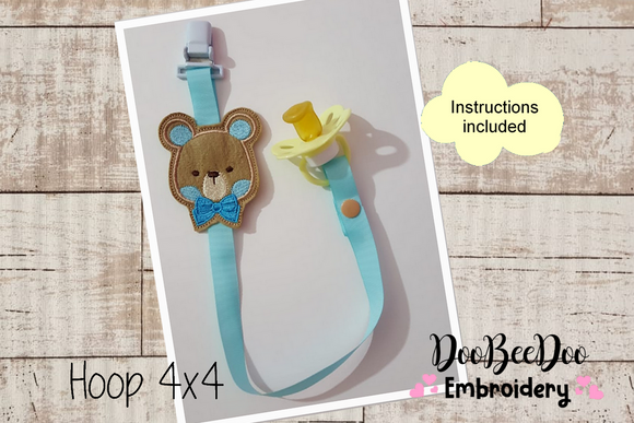 Teddy Bear Boy Pacifier Holder - ITH Project - Machine Embroidery Design