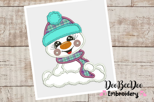 Cute Snowman  - Applique - Machine Embroidery Design