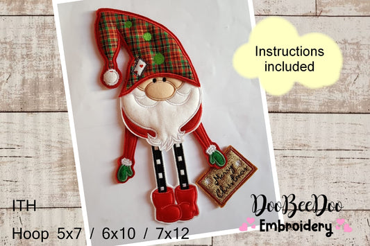 Gnome Merry Christmas Ornament - ITH Project - Machine Embroidery Design