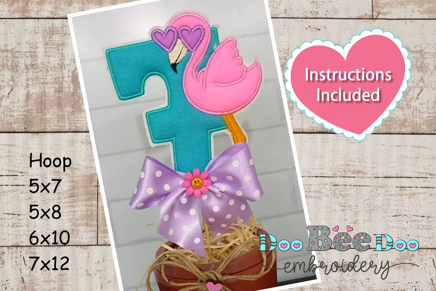 Flamingo and Pineapple Cake Topper Birthday Numbers 1-11 - ITH Project - Machine Embroidery Design