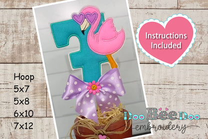 Flamingo and Pineapple Cake Topper Birthday Numbers 1-11 - ITH Project - Machine Embroidery Design