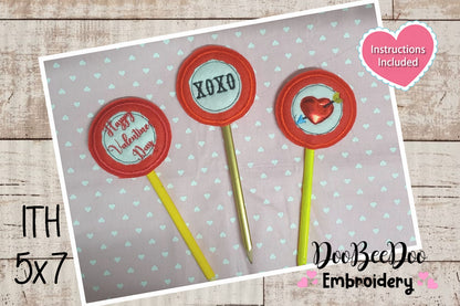 Pencil Topper Valentine's Day - ITH Project - Machine Embroidery Design