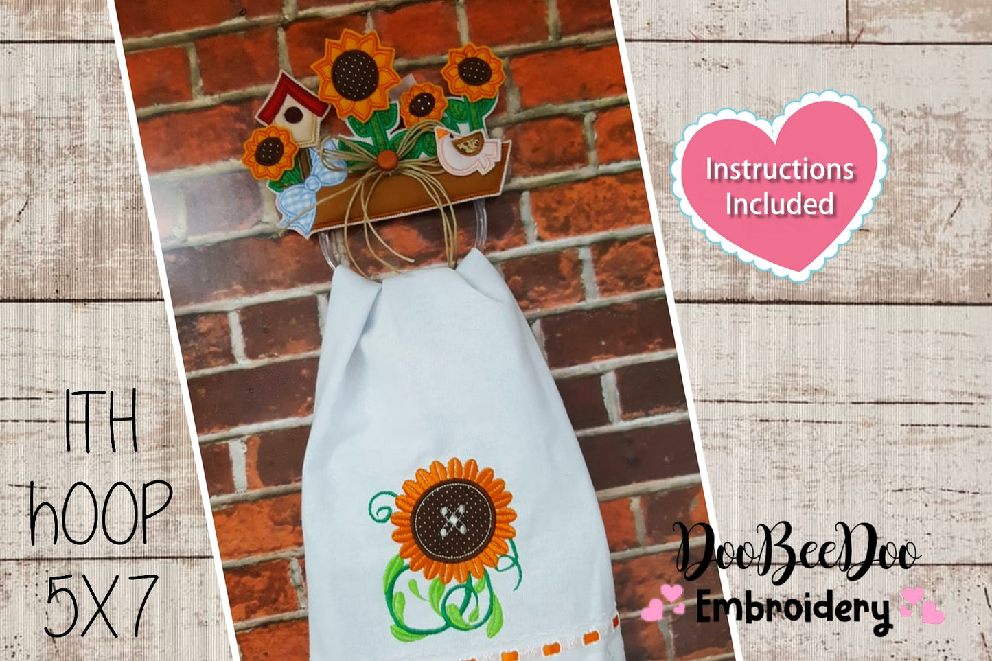 Sunflower Dish Cloth Hanger - ITH Project - Machine Embroidery Design