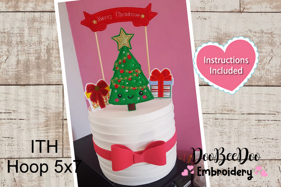 Christmas Tree and Gifts Cake Topper - Applique