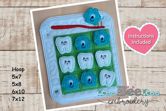 Quiet book dental hygiene tic tac toe - ITH In The Hoop Embroidery