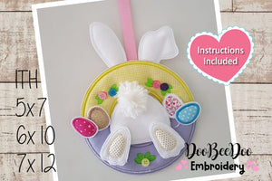 Pompom Easter Bunny Butt Wreath - ITH Project - Machine Embroidery Design