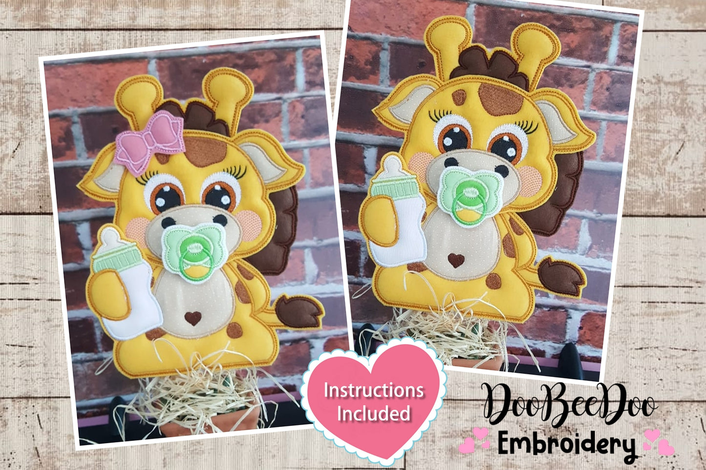 Baby Giraffe Boy and Girl Ornament - ITH Project - Machine Embroidery Design