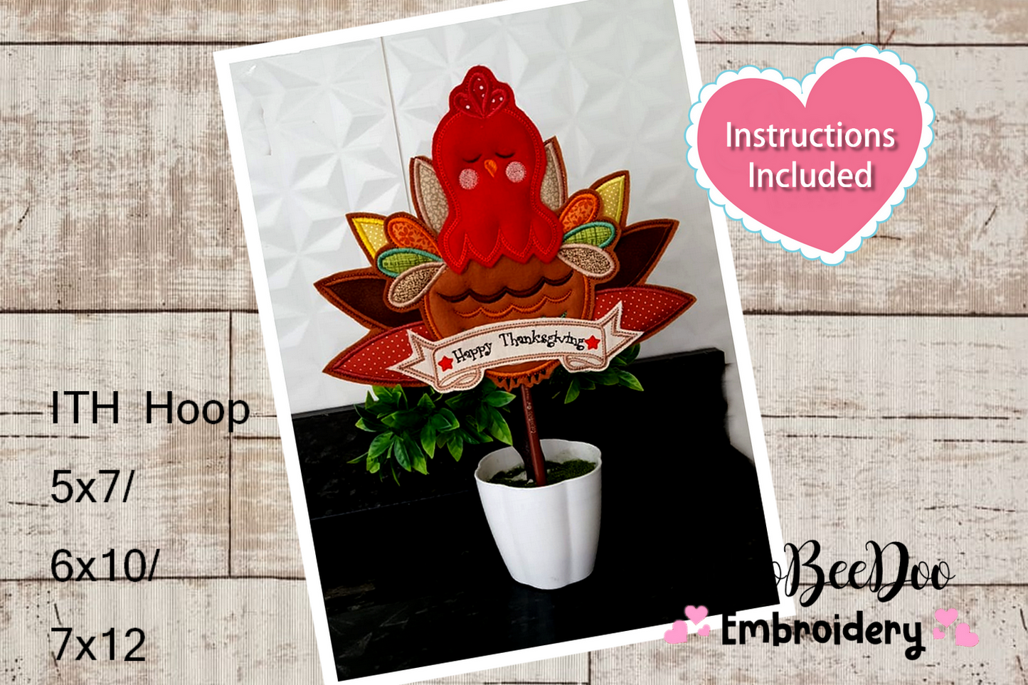 Turkey Thanksgiving Ornament - ITH Project - Machine Embroidery Design