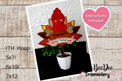 Turkey Thanksgiving Ornament - ITH Project - Machine Embroidery Design