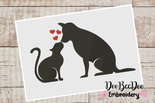 Love Cat and Dog - Valentine's Day - Fill Stitch - 6 Sizes -  Machine Embroidery Design