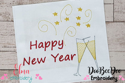 Happy New Year & Champagne Toast 🥂 – Rippled Stitch – Machine Embroidery Design