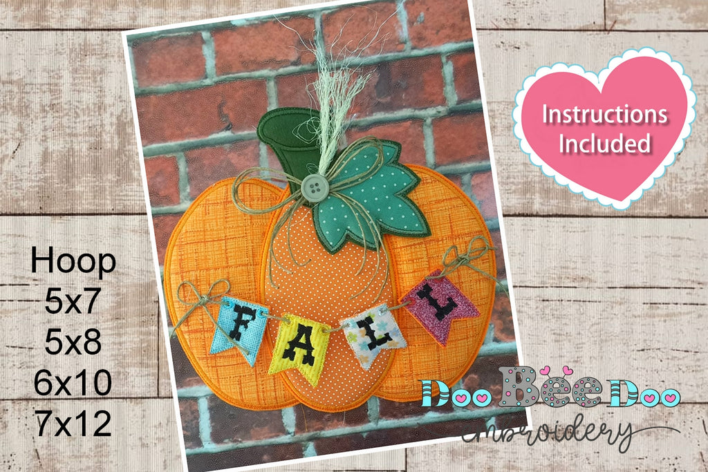 Pumpkin Autumn Door Ornament - ITH Project - Machine Embroidery Design