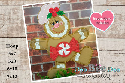 Gingerbread With Candy Vase Ornament - ITH Project - Machine Embroidery Design