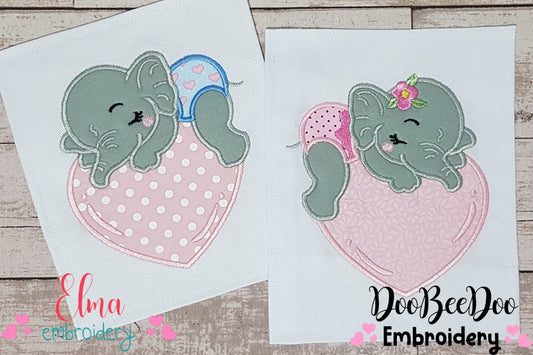 Baby Elephant Boy and Girl Sleeping - Applique - Set of 2 designs