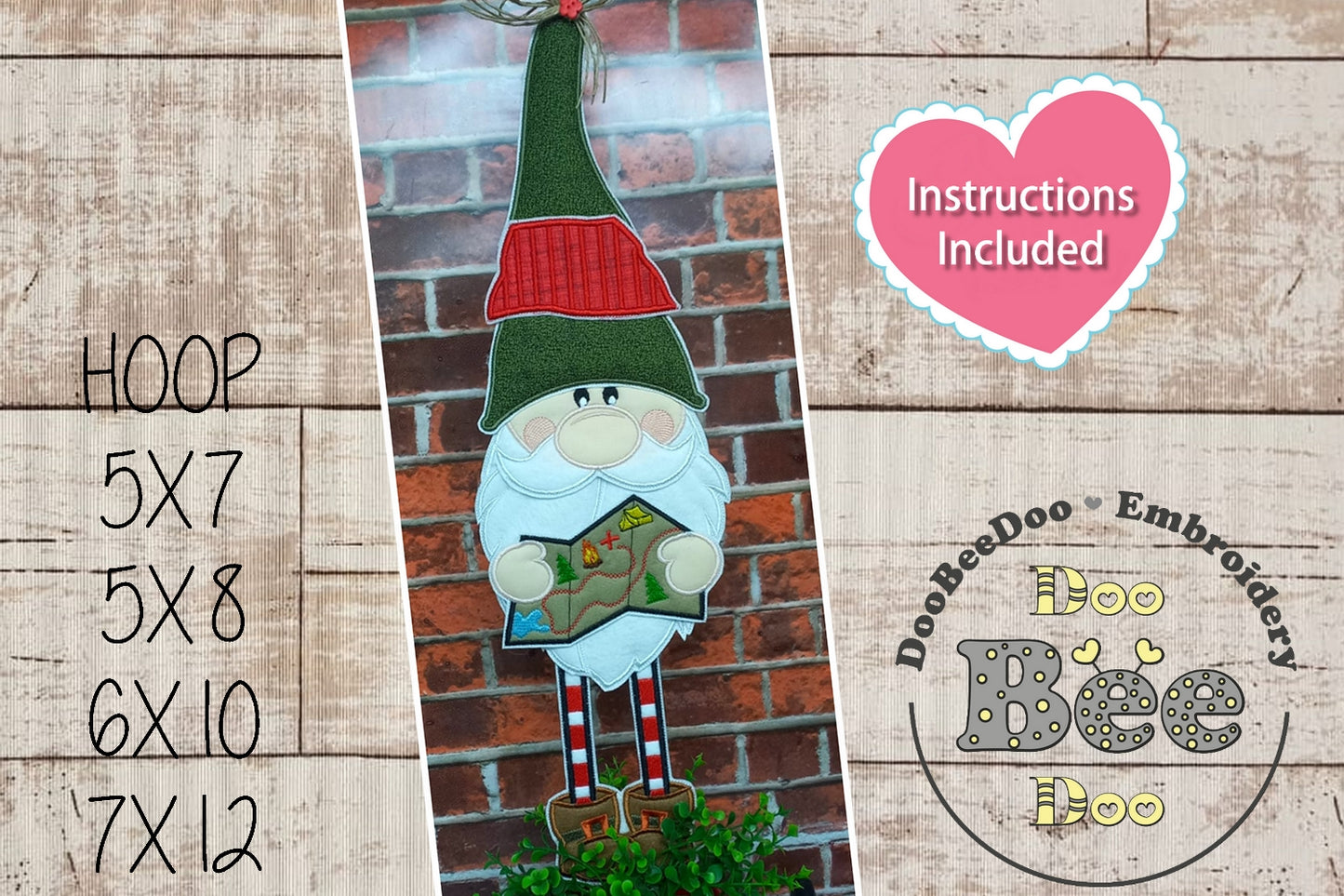 Gnome Camping Ornament - ITH Project - Machine Embroidery Design