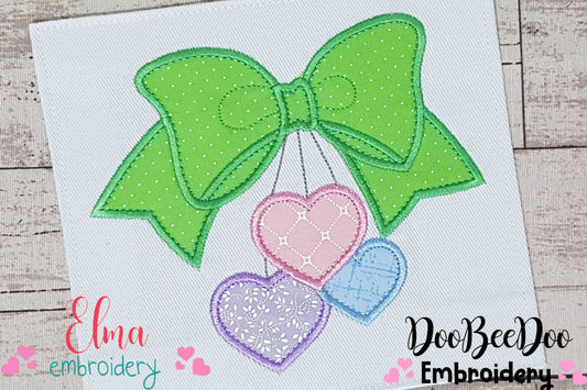 Bow and Hearts - Applique - Machine Embroidery Design
