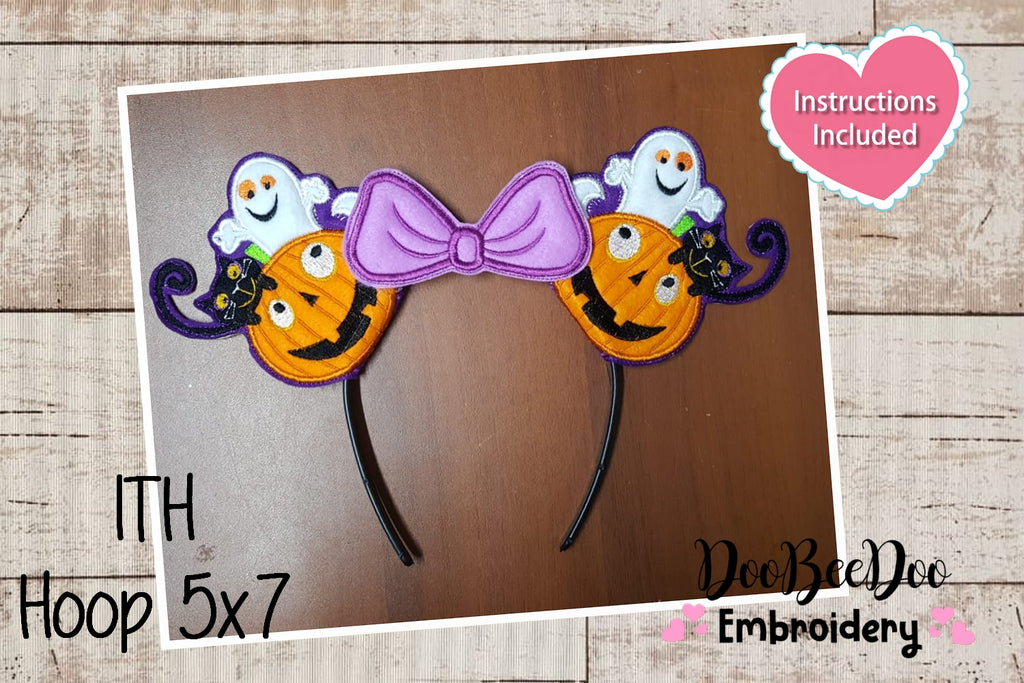 Mouse Ears Headband Pumpkin, Cat and Ghost Headband - ITH Project - Machine Embroidery Design