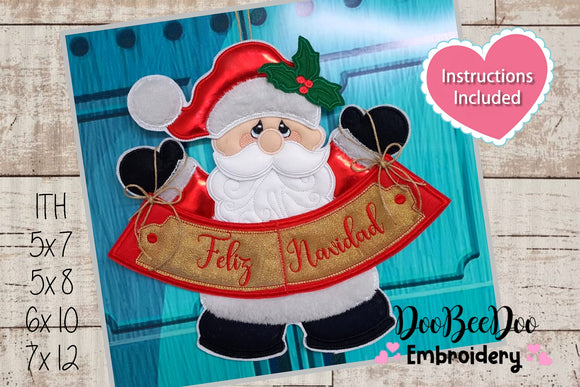 Santa Claus Feliz Navidad Door Ornament - ITH Project - Machine Embroidery Design