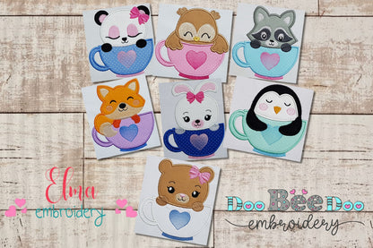 Cute Animals in the Cup - Applique - Set of 7 designs