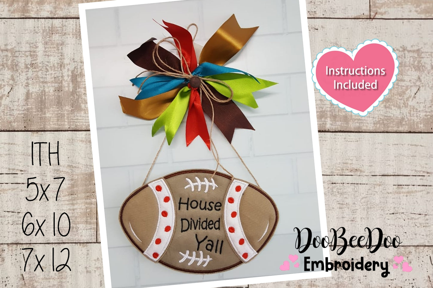 House Divided Yall Football Ornament - ITH Project - Machine Embroidery Design