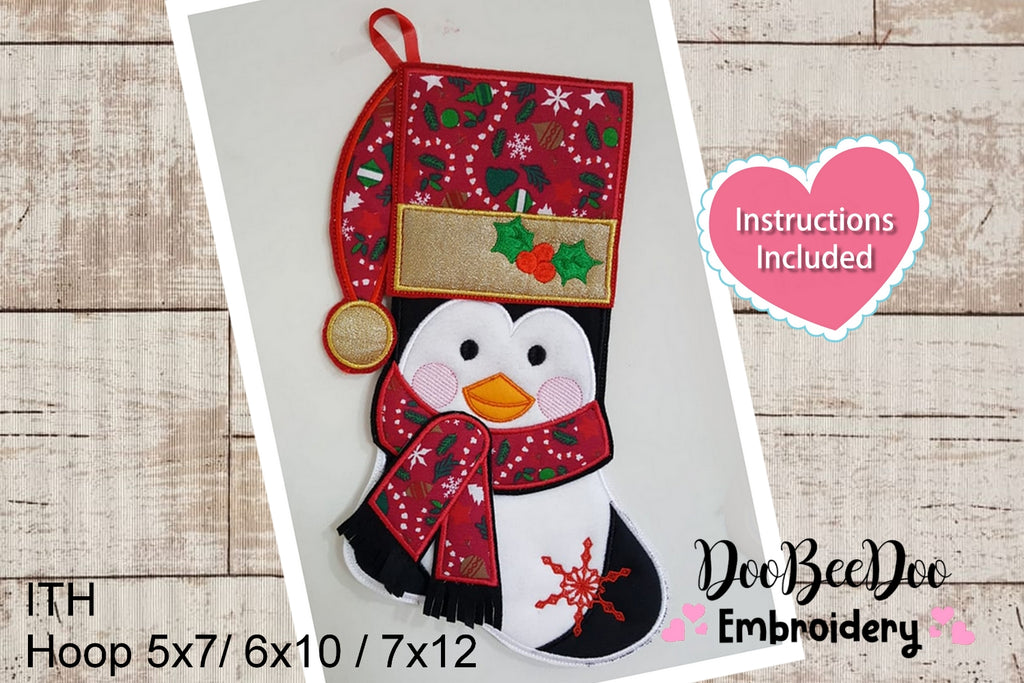 Christmas Penguin Door Ornament - ITH Project - Machine Embroidery Design