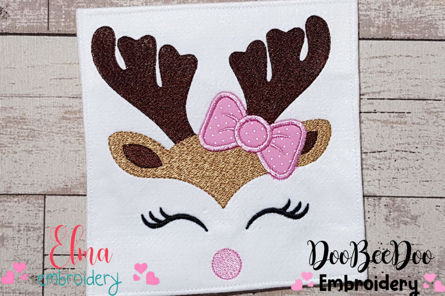 Christmas Rudolph Reindeer Girl with Bow - Fill Stitch