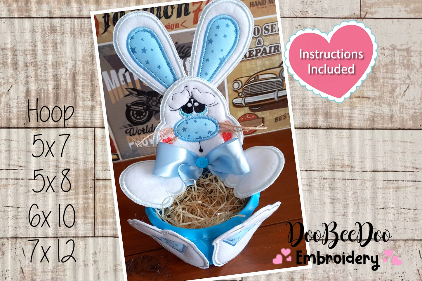 Rabbit Boy Easter Ornament - ITH Project - Machine Embroidery Design