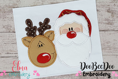 Santa Claus and Rudolf Reindeer - Applique - Machine Embroidery Design