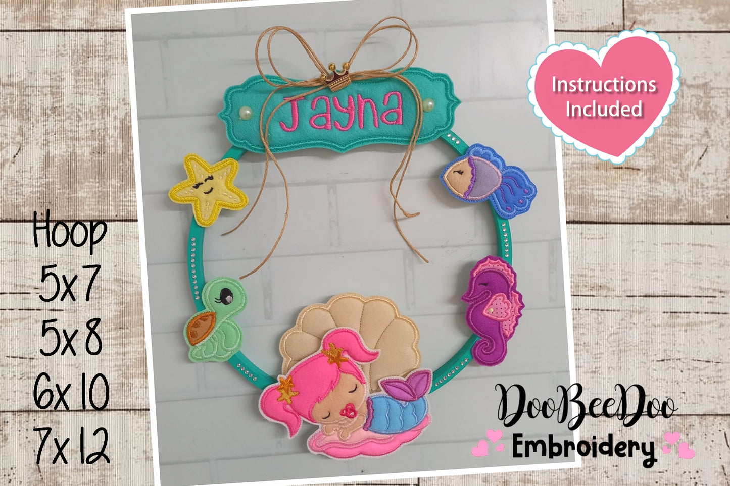 Mermaid Door Ornament - ITH Project - Machine Embroidery Design