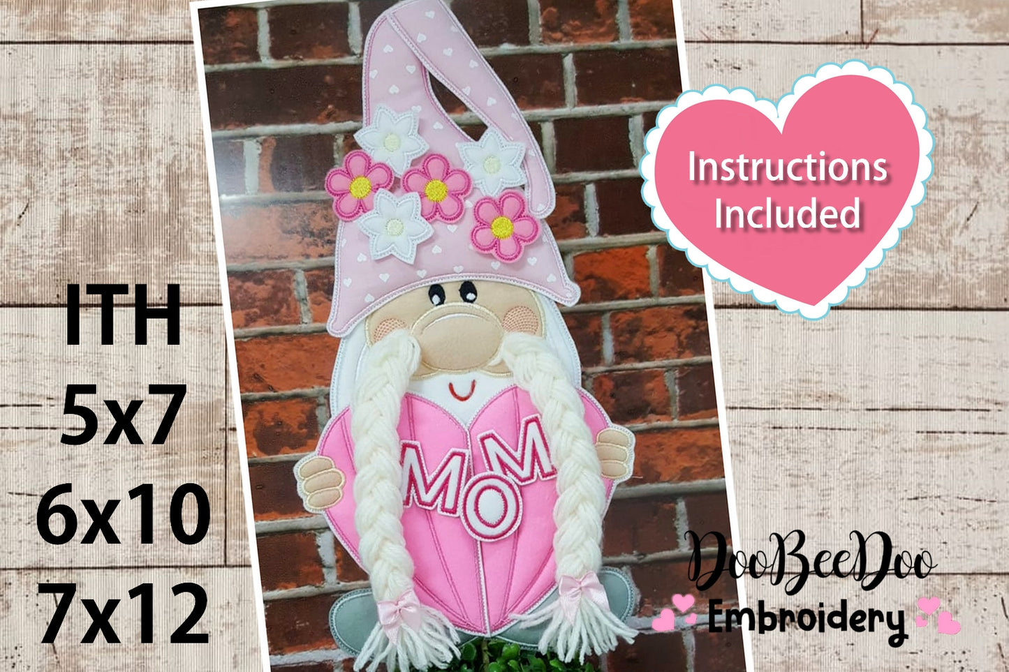 Gnome with Braided Mustache MOM/MUM - ITH Project - Machine Embroidery Design