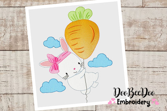 Cute bunny in carrot balloon - Fill Stitch - Machine Embroidery Designs
