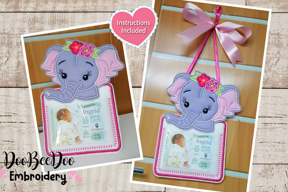 Cute Elephant Girl Nursery Door Ornament - ITH Project - Machine Embroidery Design