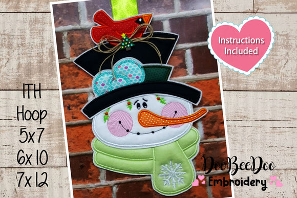 Cute Snowman and Bird Door Ornament - ITH Project - Machine Embroidery Design