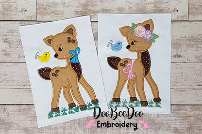 Deer and Bird Boy and Girl - Applique